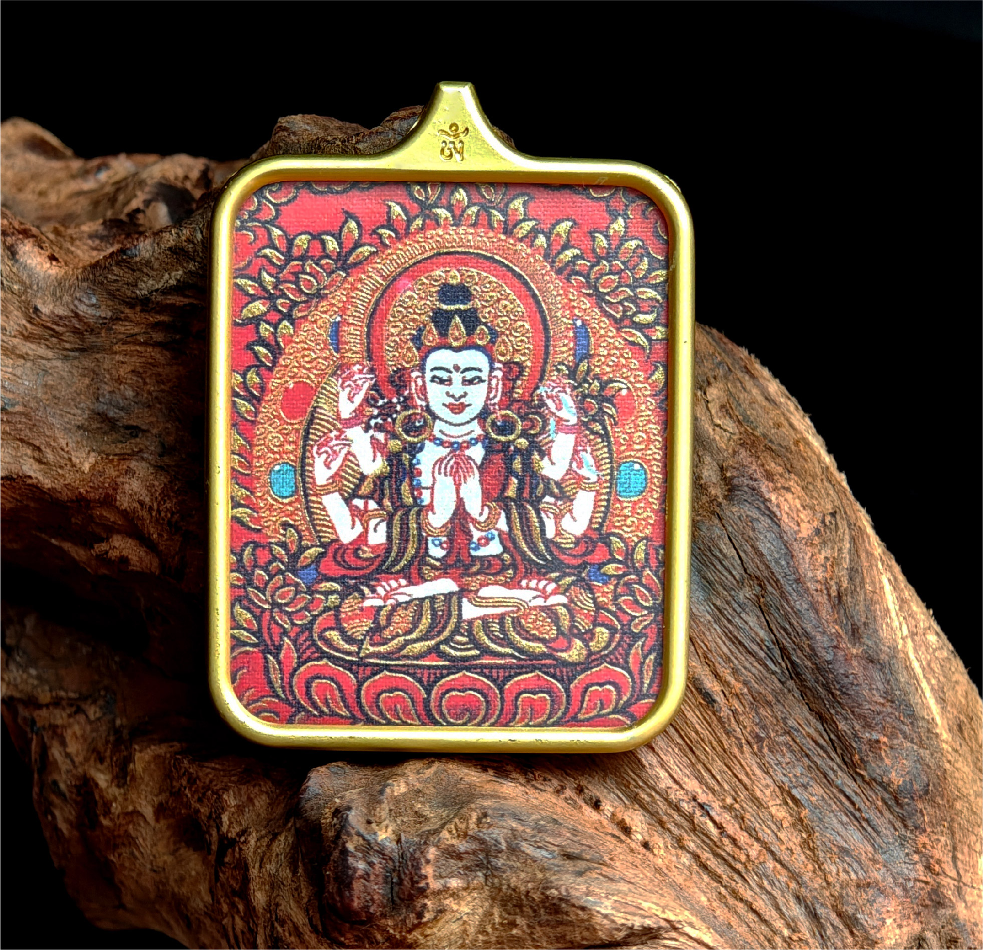 チベット伝承 千手観音 タンカ ペンダントトップ