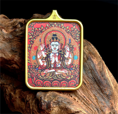 チベット伝承 千手観音 タンカ ペンダントトップ
