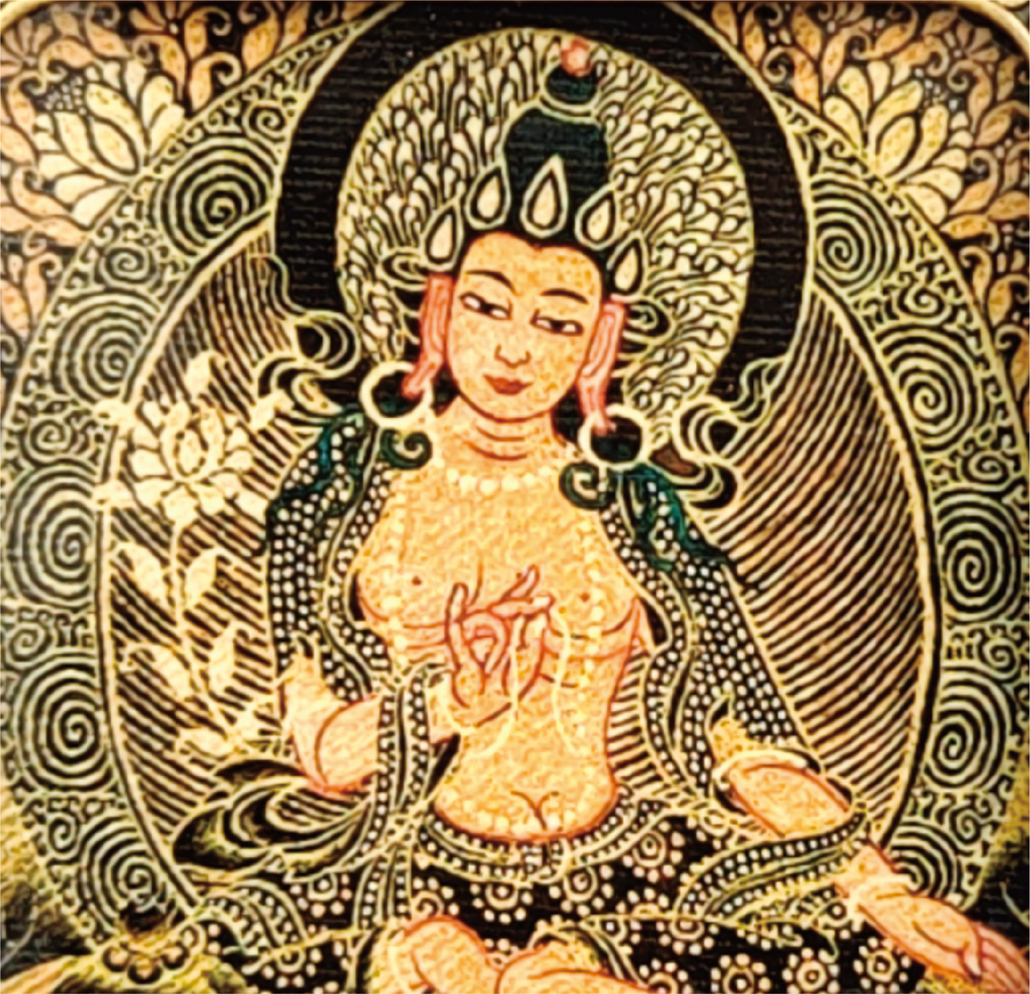 チベット仏教式 普賢菩薩 開運ペンダント/メッキ合金、両面デザイン、約40×50×8mm（紐含む）、ブラックゴールド