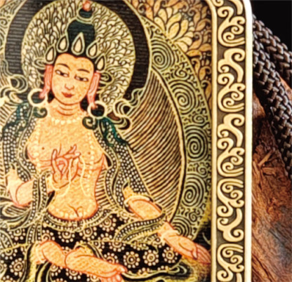 チベット仏教式 普賢菩薩 開運ペンダント/メッキ合金、両面デザイン、約40×50×8mm（紐含む）、ブラックゴールド