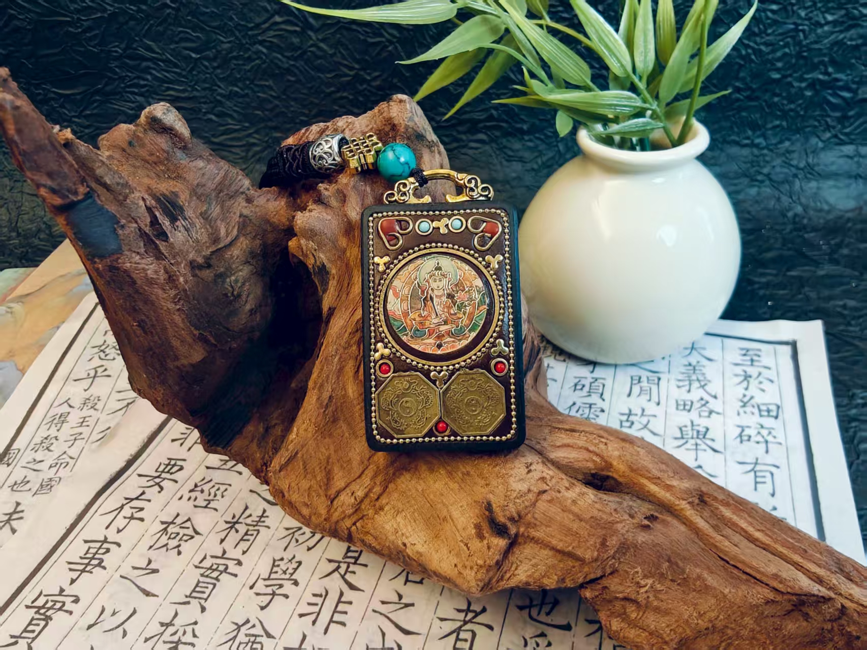 タンカ五路財神・文殊菩薩ネックレス