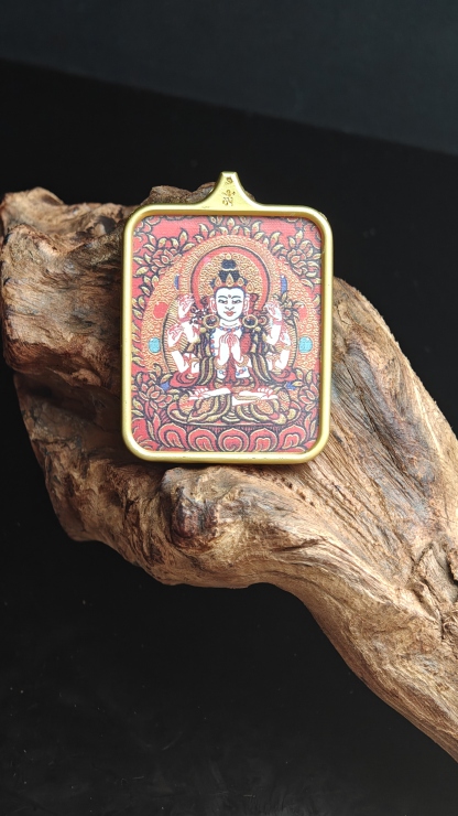 チベット伝承 千手観音 タンカ ペンダントトップ