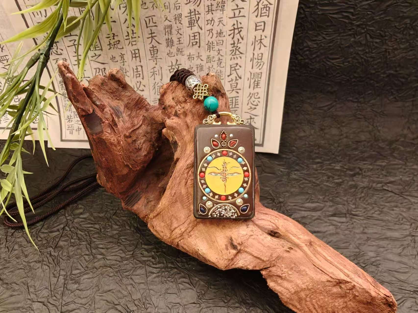 西蔵手描き】チベット タンカ ネックレス 守り本尊 財神 蔵銀 緑度母