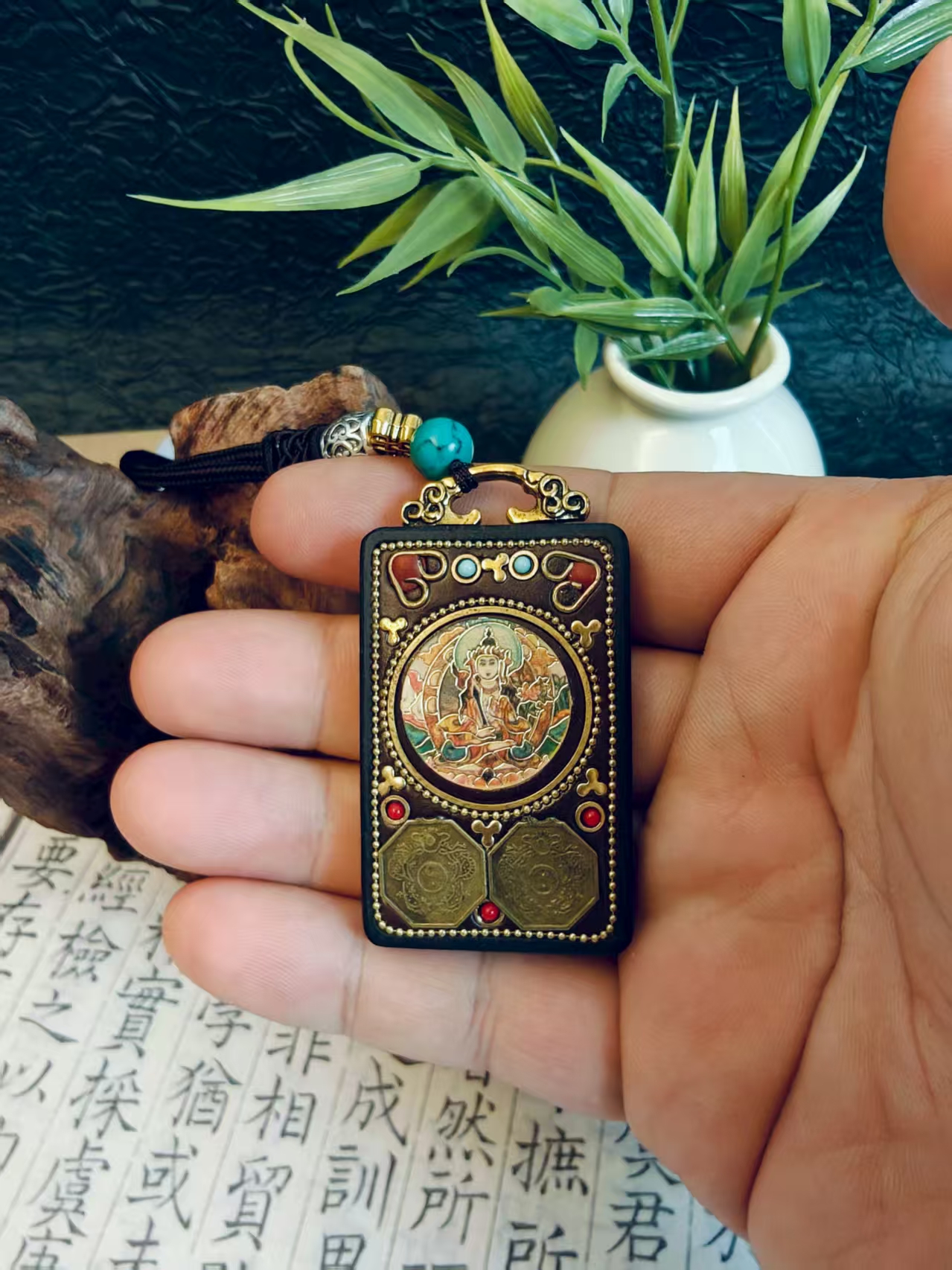 タンカ五路財神・文殊菩薩ネックレス