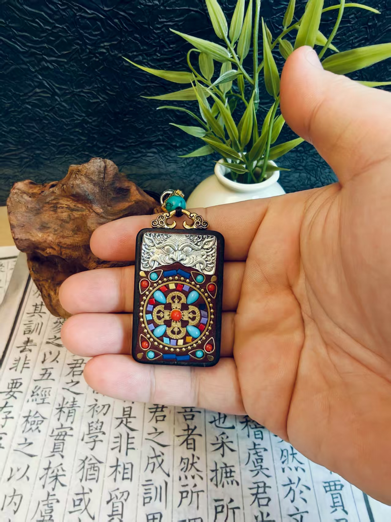 タンカ平安牌クロス金剛杵ネックレス