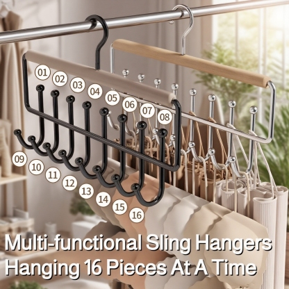  Multi-functional Space-saving Solid Wood 16-hook Clothes Hanger