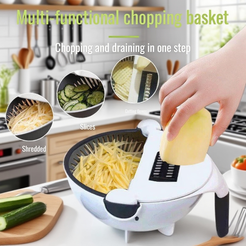 Multi-functional Vegetable Cutter and Drain Basket for Home Use