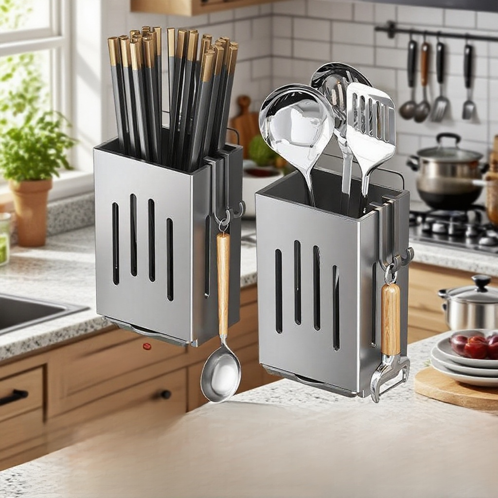Convenient Wall-Mounted Kitchen Chopsticks and Knife Storage Rack