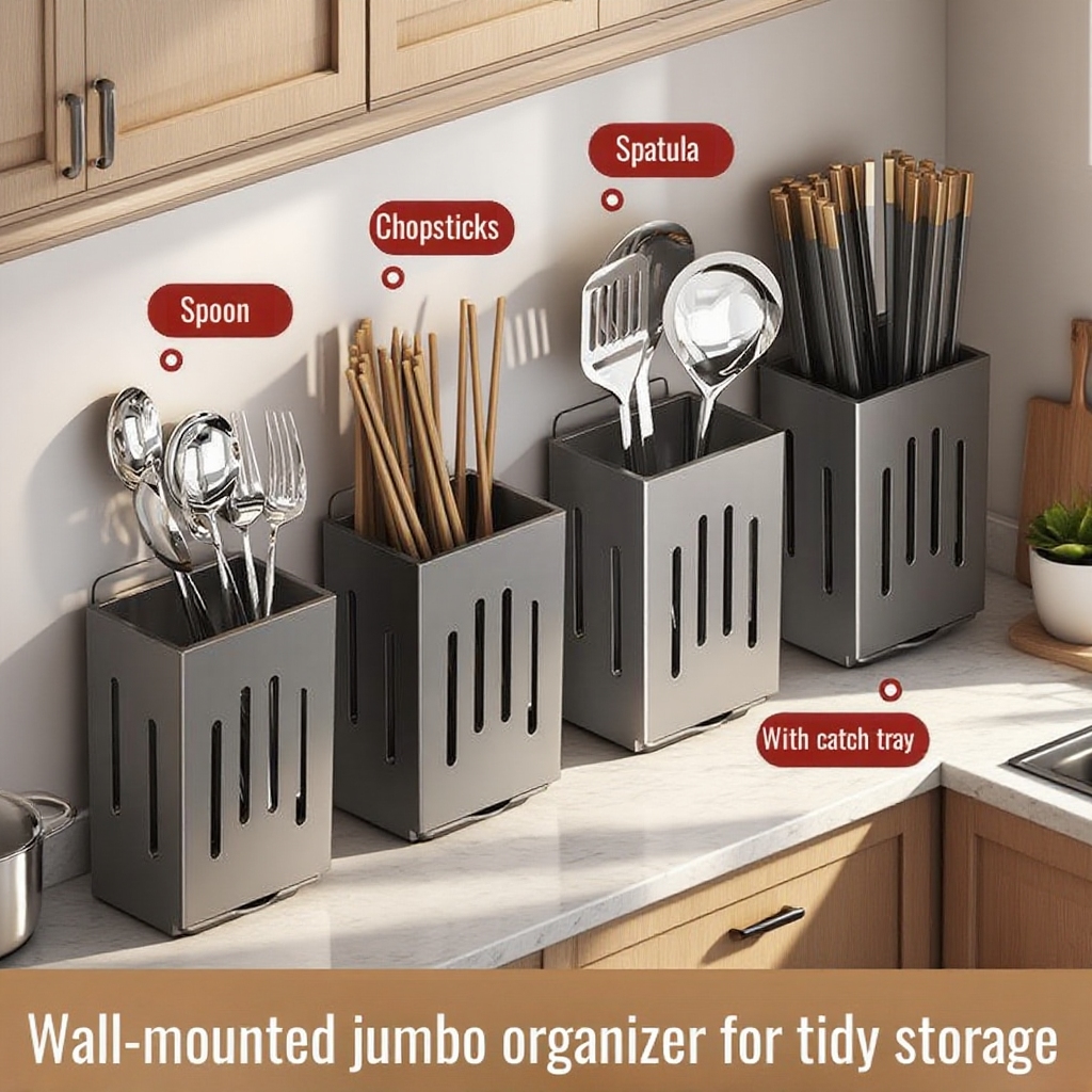 Convenient Wall-Mounted Kitchen Chopsticks and Knife Storage Rack