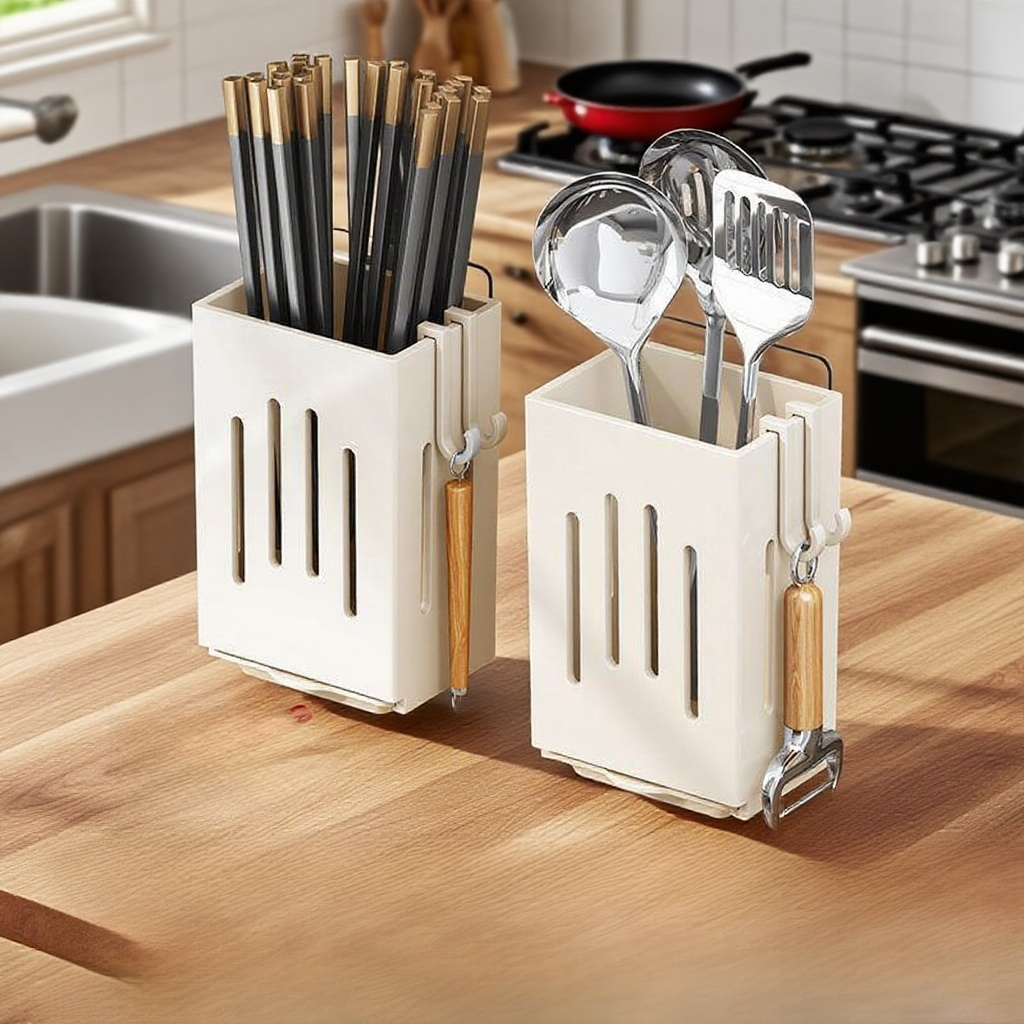 Convenient Wall-Mounted Kitchen Chopsticks and Knife Storage Rack