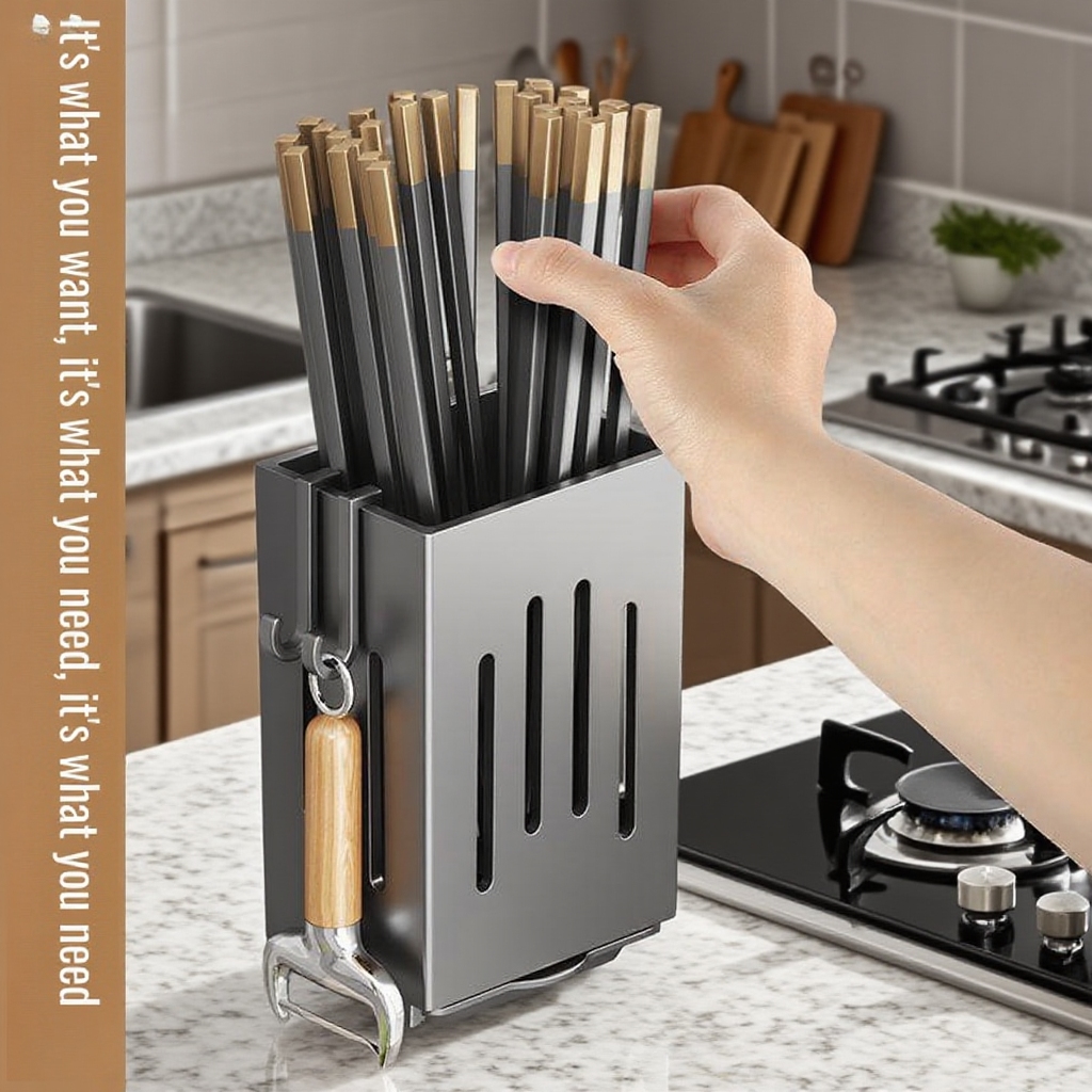 Convenient Wall-Mounted Kitchen Chopsticks and Knife Storage Rack