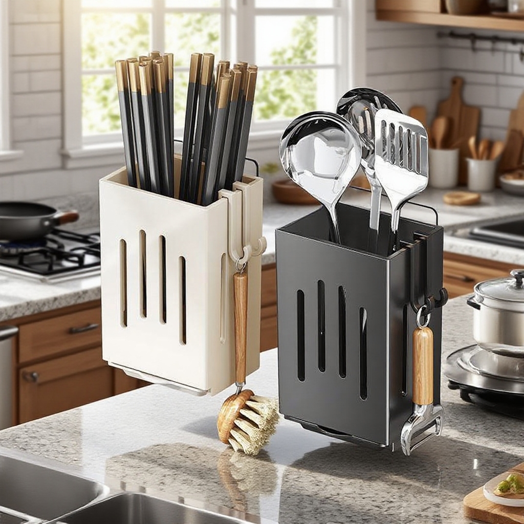 Convenient Wall-Mounted Kitchen Chopsticks and Knife Storage Rack