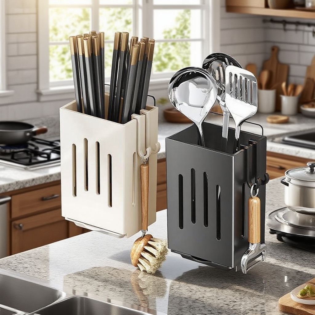 Convenient Wall-Mounted Kitchen Chopsticks and Knife Storage Rack