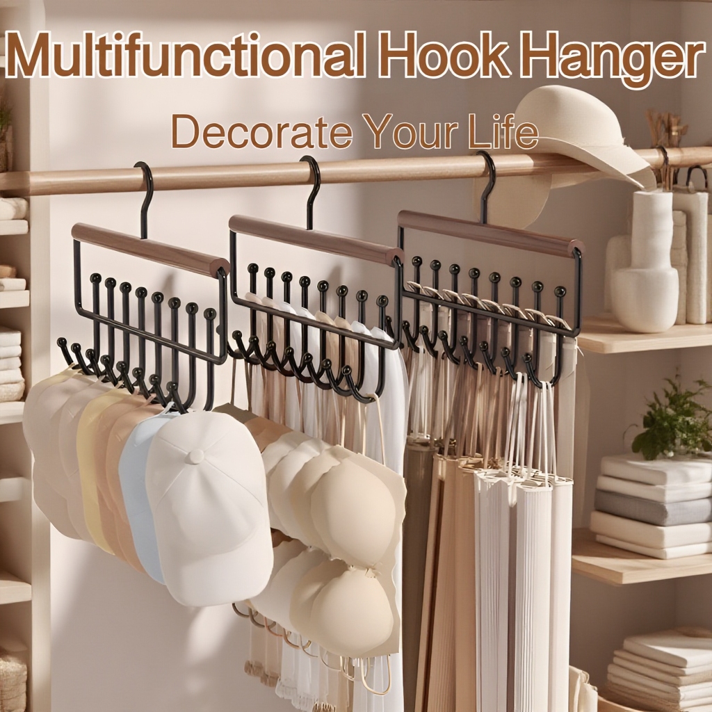 Multi-functional Space-saving Solid Wood 16-hook Clothes Hanger