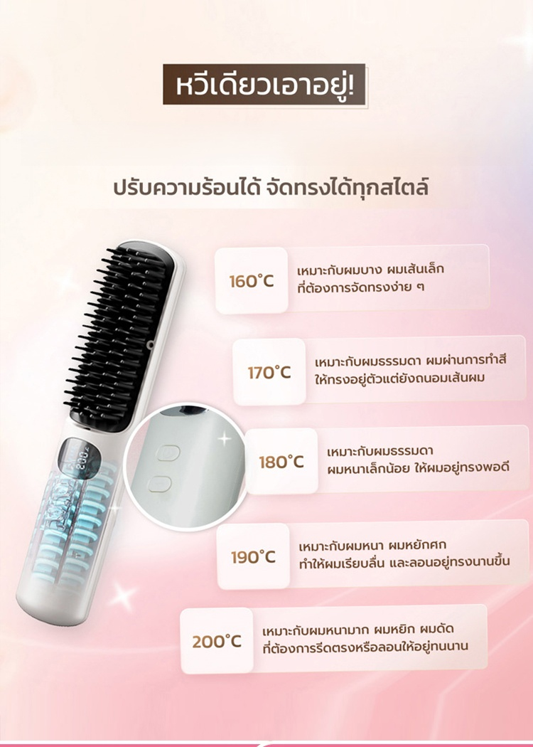 ⚡️ลดผมชี้ฟูใน 3 วินาที หวีผมเรียบลื่น และเพลิดเพลินกับการจัดแต่งทรงผมแบบไร้สายได้อย่างอิสระยิ่งขึ้น!✨