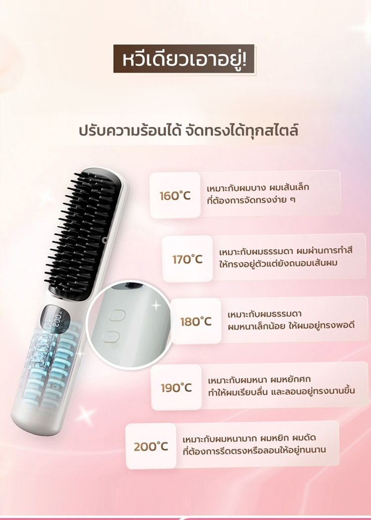 ✨บอกลาผมชี้ฟู ผมเรียบลื่นด้วยหวีเพียงอันเดียว! หมดปัญหาเรื่องสายไฟ และสร้างทรงผมเรียบลื่นเงางามได้ทุกที่ทุกเวลา!