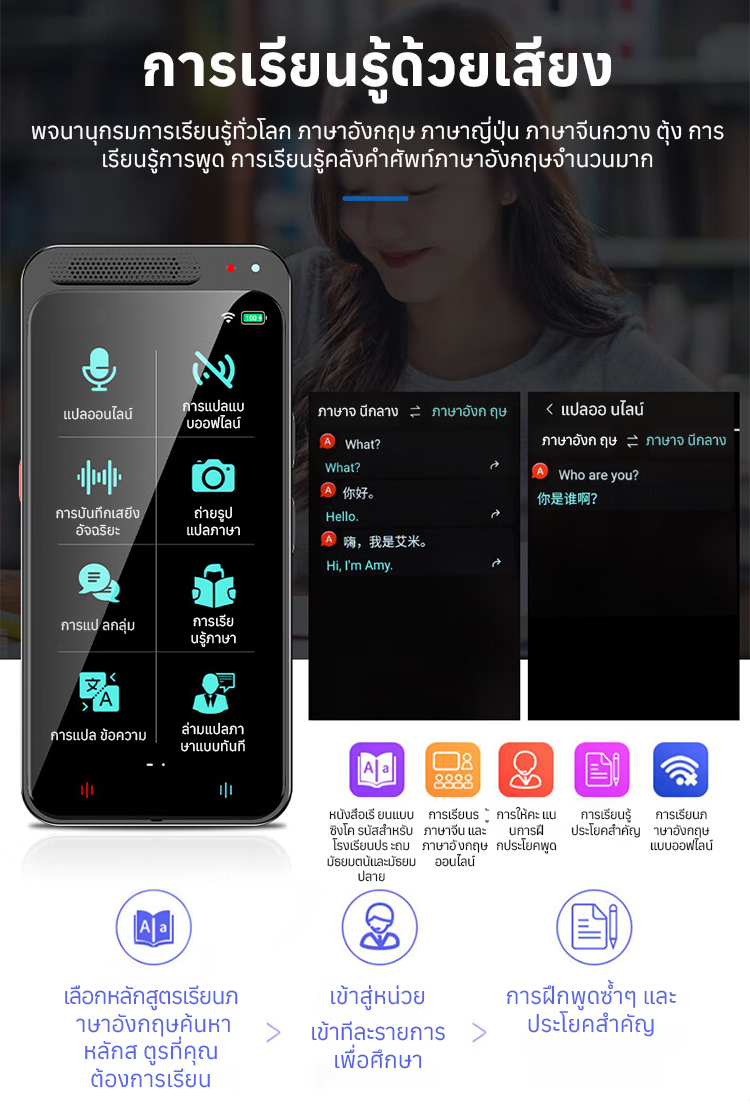【 ตรวจสอบ 139 ภาษา ไม่จำเป็นต้องเชื่อมต่ออินเทอร์เน็ต】เครื่องแปลเสียงอัจฉริยะ