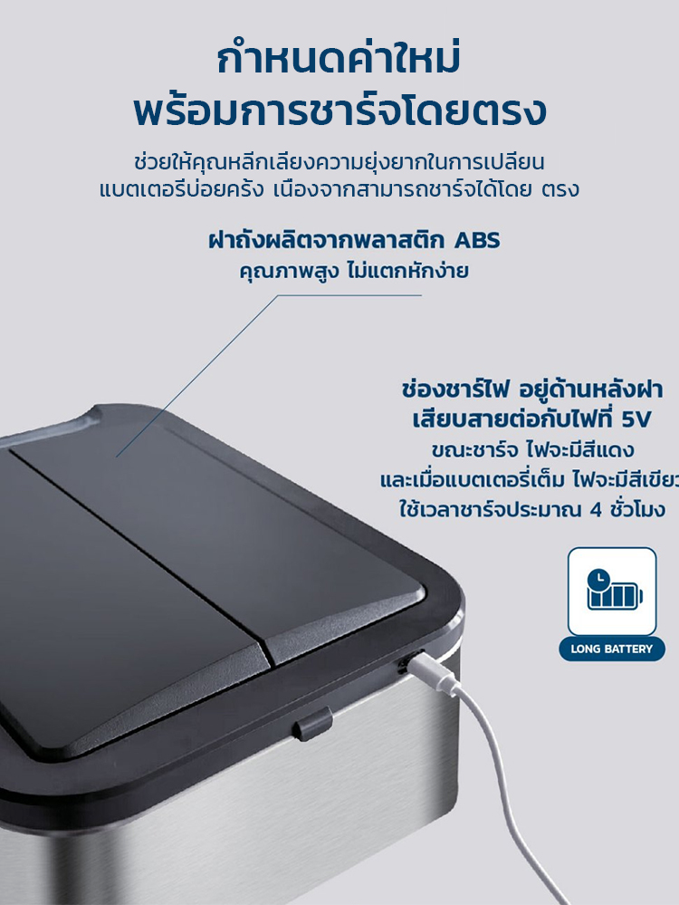 【✨เปิดฝาเอง ไม่ต้องสัมผัส! 】ถังขยะเซ็นเซอร์อัจฉริยะ