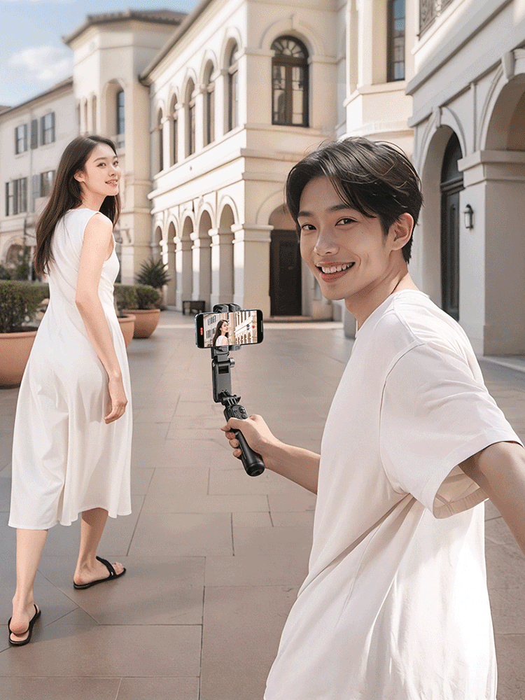 【ขาตั้งกันสั่น 3 แกน พร้อม AI ติดตาม】 ติดตามคุณโดยอัตโนมัติ ครอบคลุม 360° ภาพนิ่งทุกมุม