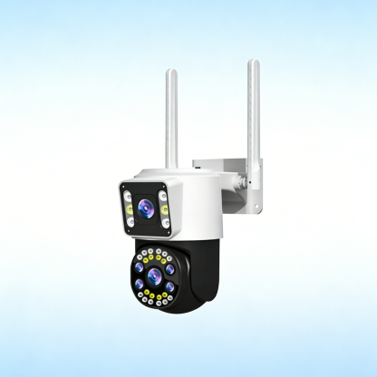 กล้องวงจรปิดเลนส์คู่ พาโนรามาไร้จุดบอด | ภาพชัดพิเศษระดับ HD กลางคืนสว่างชัด | ระบบติดตามอัจฉริยะและพูดคุยโต้ตอบผ่านมือถือ | กันน้ำและติดตั้งง่าย