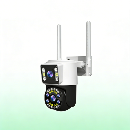 กล้องวงจรปิดเลนส์คู่ พาโนรามาไร้จุดบอด | ภาพชัดพิเศษระดับ HD กลางคืนสว่างชัด | ระบบติดตามอัจฉริยะและพูดคุยโต้ตอบผ่านมือถือ | กันน้ำและติดตั้งง่าย