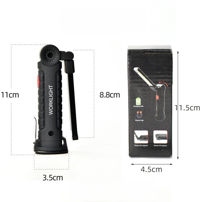 ไฟฉายอเนกประสงค์ COB LED: พับได้ 360° พร้อมแม่เหล็กแรงสูง - สว่างจ้า ชาร์จ USB เหมาะสำหรับซ่อมรถและแคมป์ปิ้ง