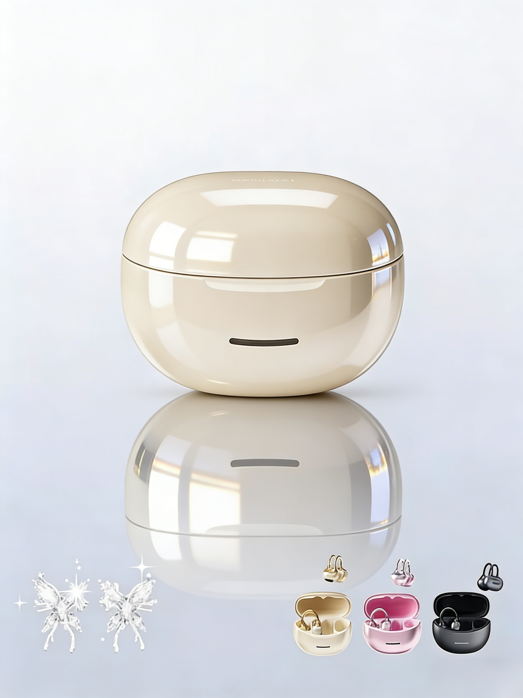 หูฟังบลูทูธดีไซน์โบว์ประดับเพชร แบบหนีบหู - หรูหราสไตล์เครื่องประดับ, ใส่สบายไม่เจ็บหู, เสียงคมชัดระดับ HD