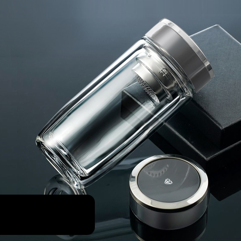 Double layer high borosilicate glass water bottle