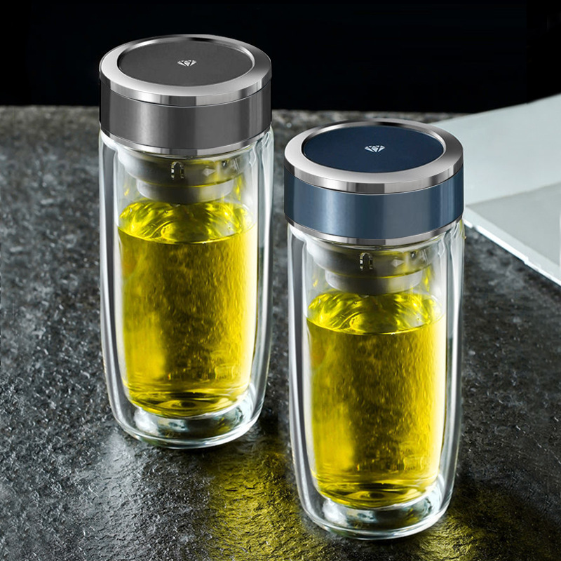 Double layer high borosilicate glass water bottle