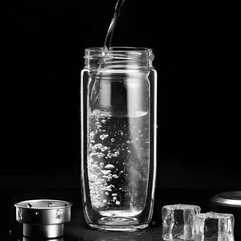 Double layer high borosilicate glass water bottle