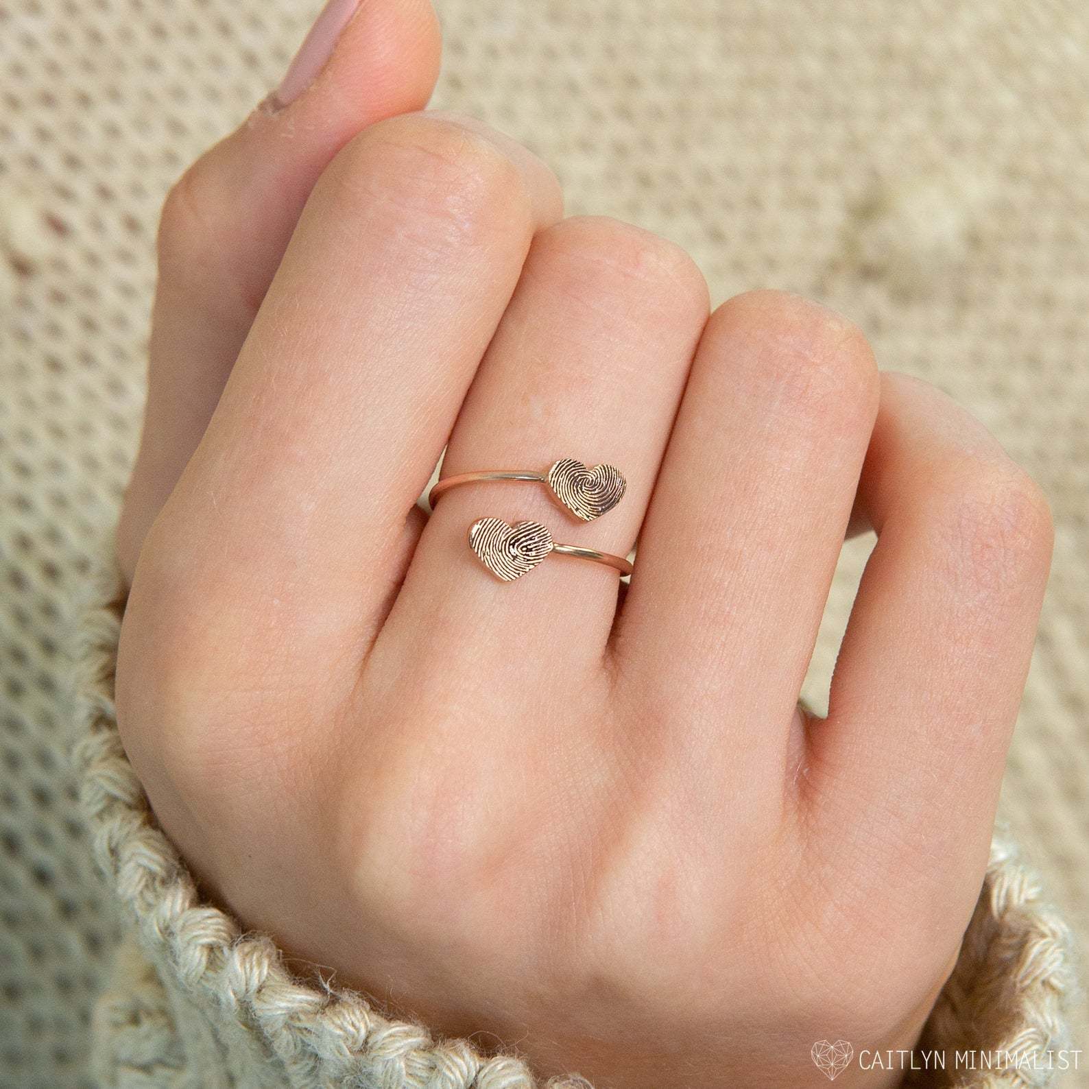 Double Heart Fingerprint Ring