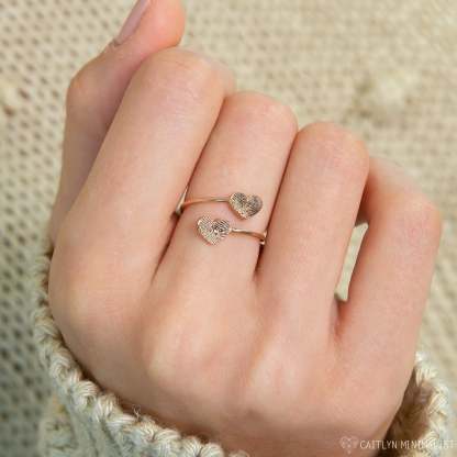 Double Heart Fingerprint Ring