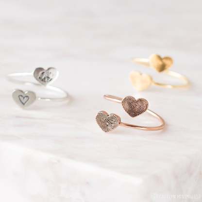 Double Heart Fingerprint Ring