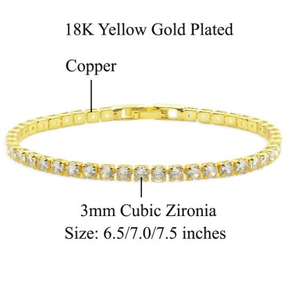 14K Gold Plated 3mm Cubic Zirconia Classic Tennis Bracelet for Women Girl 6.5-7.5 Inch Dropshipping Dainty Jewellery Hip Hop