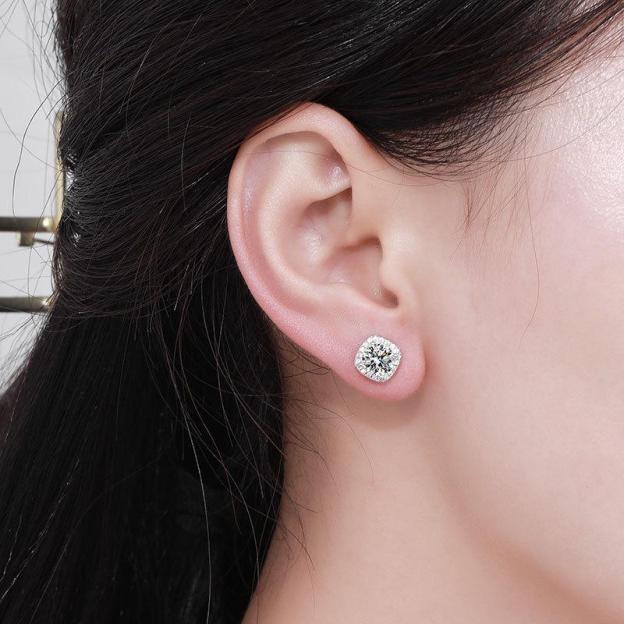 Princess Square Moissanite Earrings