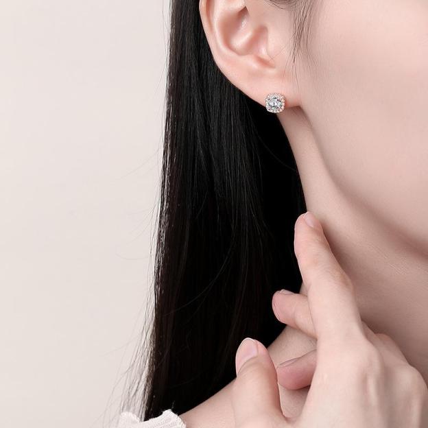 Princess Square Moissanite Earrings