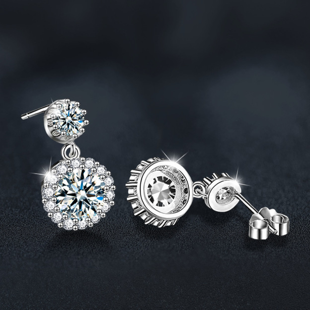 Round Halo Moissanite Earrings