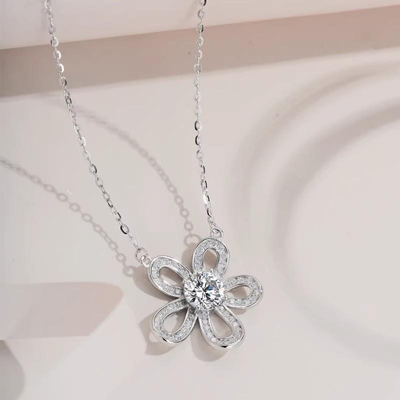 Moissanite Flower Petal Necklace