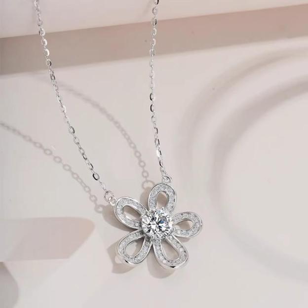 Moissanite Flower Petal Necklace