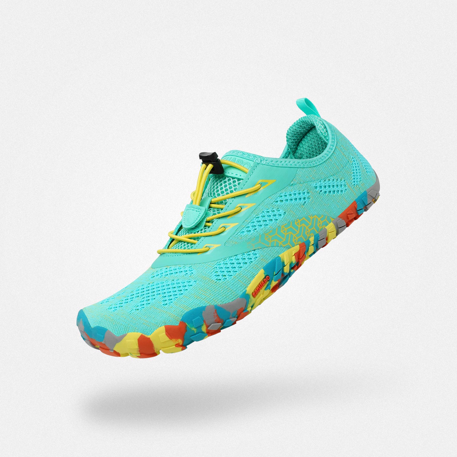 スマートII メンズ ベアフットシューズ（シアン）。清涼感のあるカラーが夏にぴったりな、アウトドアでの軽めのハイキングにも対応するシューズ。