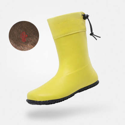 ブリスク I 男女兼用 防寒ゴムゴムブーツ（イエロー・保温機能付き）。視認性の高いイエローカラーで、冬山作業や農作業時の安全と防寒を両立。