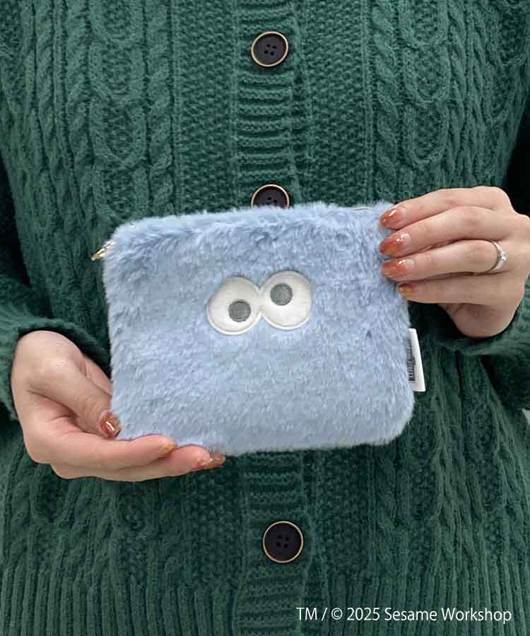 【訂貨】芝麻街 SESAME STREET FACE FUR Cookie Monster 迷你化妝袋 收納包