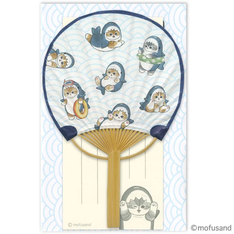 Mofusand 日式竹扇造型賀卡 心意卡 多用途卡 - 鯊魚貓