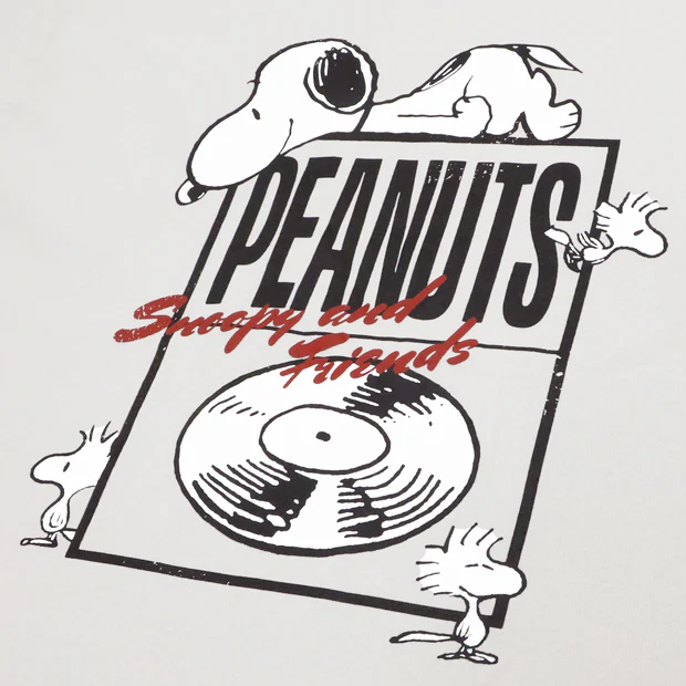 【訂貨】USJ Peanuts Snoopy & Woodstock Tshirt（灰色 唱片）