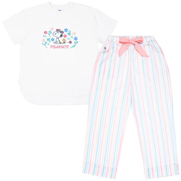 USJ Snoopy & Woodstock 睡衣 家居服套裝 (花朵條紋)