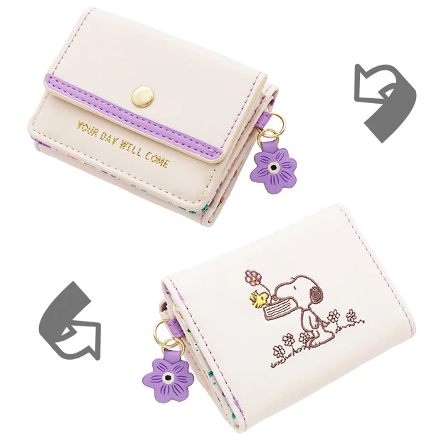 【訂貨】USJ Snoopy & Woodstock 花朵刺繡系列 - 紫花小銀包