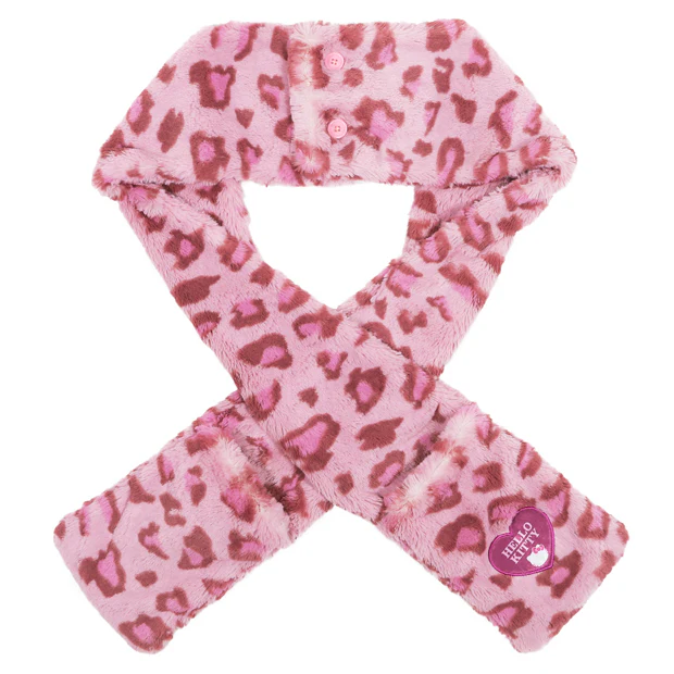 【訂貨】USJ Hello Kitty 粉紅豹紋 毛毛頸巾 圍巾 連頭套 帽子