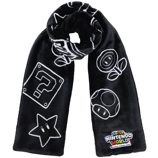 【訂貨】USJ Mario 黑色圖案 星星 蘑菇 火花 毛毛頸巾 / 手襪