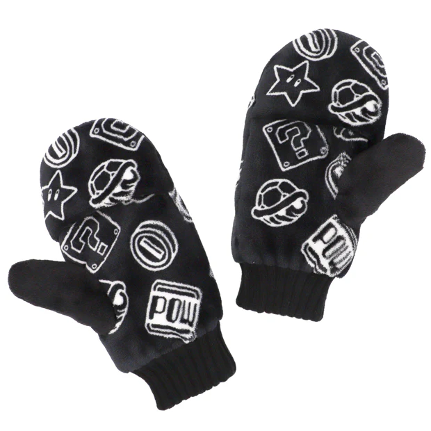 【訂貨】USJ Mario 黑色圖案 星星 蘑菇 火花 毛毛頸巾 / 手襪