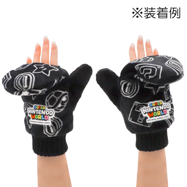 【訂貨】USJ Mario 黑色圖案 星星 蘑菇 火花 毛毛頸巾 / 手襪
